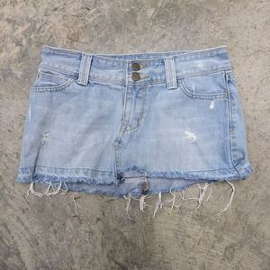 Vintage Y2K Hollister Distressed Denim Mini Skirt Light Wash Raw Hem Size 1
